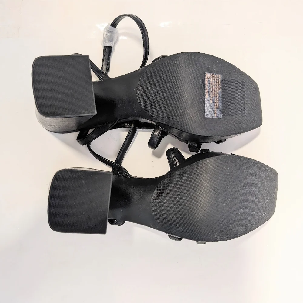 Black Platform Ankle-Strap Block Heel Sandal